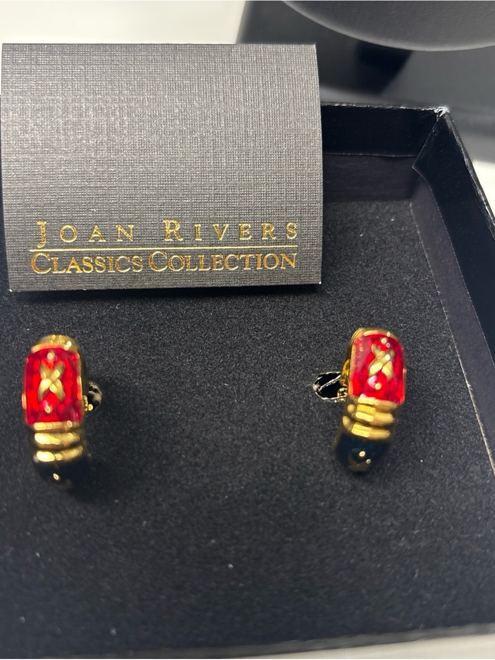 Joan Rivers Red and Gold Enamel Clip Earrings - Classics Collection